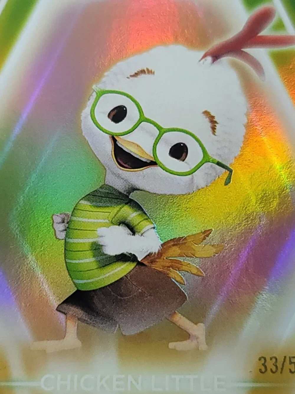Chicken Little Topps 2026 Disney Neon Gold Holo Refractor Limited 33/50 - Picture 3 of 4